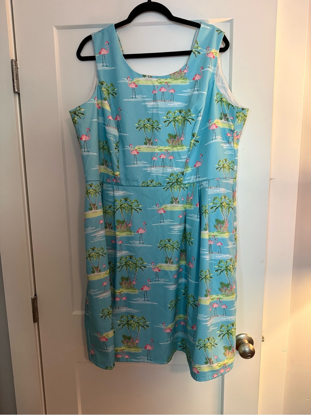 Lolly Wolly Doodle Size 18 Flamingo Tropical Dress Blue Pink Made in USA